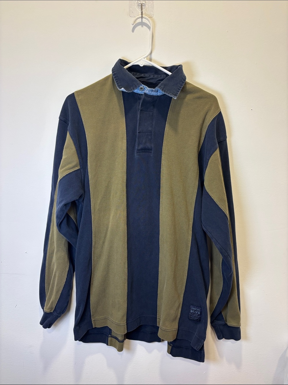 Structure Blue vintage Striped Rugby Long Sleeve Polo mens medium
